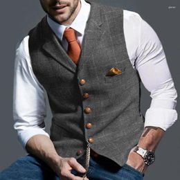 Men's Vests 2024 Suit Vest Notched Plaid Wool Herringbone Tweed Waistcoat Casual Formal Business Groomman Wedding Clothes Work