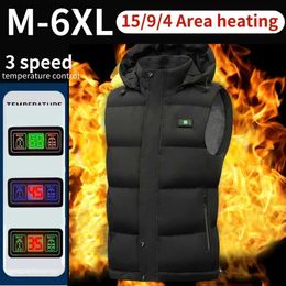 Men's Vests Unisex Electric Heated Jackets 15 Heating Zones Stand Collar Heated Vest Zipper Closure USB Charging Camping Outdoor Sportswear Q231208