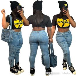 New Fashion Jeans Womens Trousers High Stretch Skinny Casual Multi Pocket Sexy Hip Lift Denim Pencil Cargo Pants