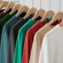 Men's T-Shirts 300G Heavyweight 100% Cotton Men's Long Sle T-shirt Casual Loose Simple Basic Tees Comfortable Soft Daily Pullovers Tops L231208