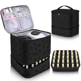 Cosmetic Bags Cases 30 Grids Double Layer Makeup Bag with Handle PU Nylon Nail Polish Gel Manicure Bag Cosmetic Organiser Bag Nail Organiser 231207