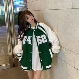 Women's Jackets Vintage Bomber Jacket Women Harajuku Varsity Baseball Jackets Korean Fashion College Uniform Oversized Streetwear Y2k Casual Top 231208