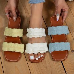 Slippers Size 42 Women's Shoes 2023 Rhinestone Sandals Soft Leather Bottom Flip-flops Korean Version Beach