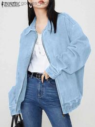 Women's Jackets 2023 Autumn BF Style Denim Jacket Fashion ZANZEA Lapel Collar Coats Oversized Loose Outwear Casual Long Sle Zipper Jackets L231208