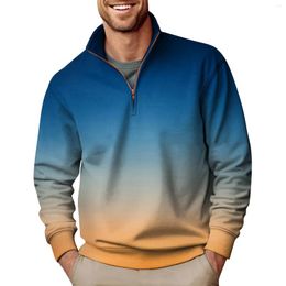 Men's Hoodies Men Polo Shirt Top Grade Korean Fashion Zipper Casual Solid Colour Gradient Long Sleeve Tops Mens Clothing 2023