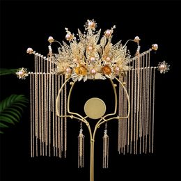 Headwear Hair Accessories Chinese Traditional Wedding Set for Brides Hanfu Pearls Tassels Tiaras Crowns Women Vintage Decoration 231207