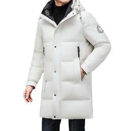 Winter Men's Business Casual Warm Jacket With Hood, Medium Length Goose Down Down Jacket, New Men's White Goose Down Thickened