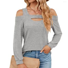 Women's T Shirts Fashion Casual Autumn Winter Tees U-neck Off Shoulder Splicing Long Sleeved Loose T-shirts Female Clothing Tops