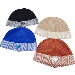 Contrast Color Knitted Hat Autumn Winter Warm Wool Beanies Designer Metal Triangle Weave Beanies Snapback Vacation Ski Hats
