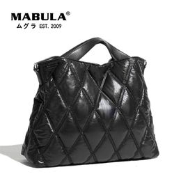 Evening Bags MABULA Simple Stylish Women Quilted Satchels Handbags Nylon Feather Down Padded Crossbody Bag Large Winter Pillow Work Purses 231207