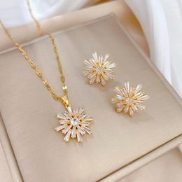 Necklace Earrings Set 2023 Christmas Themed Ornaments Zircon Decoration White Snowflake Pendant Suitable For Daily Wear