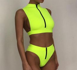 High Waist Zipper Brazilian Neon Bikini 2020 Swimwear Women Bandeau Swimsuit Female Push Up Bathing Suit Summer Bathers Biquini8940850