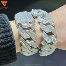 15mm 18mm 20mm Wide 3 Rows Moissanite Cuban Chain 925 Sliver Mossanite Cuban Link Chain Iced Out Cuban Link Bracelet for Men