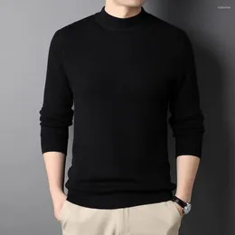 Men's Sweaters Ribbed Hem Sweater Cuffs Half-high Collar Knitted Slim Fit Pullover Soft Warm Anti-pilling Winter