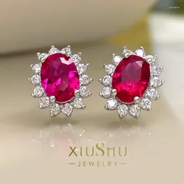 Stud Earrings Small And Exquisite Advanced Touching Blood Red Treasure Princess Dai's 925 Sterling Silver Wedding