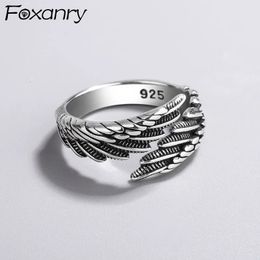 Wedding Rings FOXANRY Silver Colour Rings Fashion Hip Hop Vintage Couples Creative Wings Design Thai Silver Party Jewellery Birthday Gifts 231208