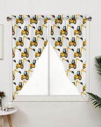 Curtain Yellow Excavator Mechanical Car White Window Treatments Curtains For Living Room Bedroom Home Decor Triangular
