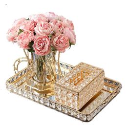 Storage Boxes Creative European style crystal storage tray with dining table coffee table storage light luxury drawer tray living room decoration 231208