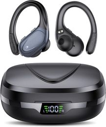 Wireless Bluetooth Earbuds - Bluetooth 5.3, 60 Hours with LED Display, HD ENC Call, Deep Bass, Comfortable Fit, IPX7 Waterproof, Black Sport Headset.