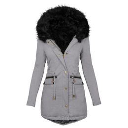 Womens Down Parkas Winter Jacket Women Coat Fur Collar Long Sleeve Faux Hood Midlength Warm Parka Snow Outerwear 231208