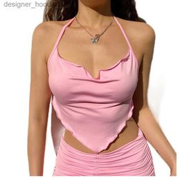 Women's Tanks Camis Dropship Pink Women Tops Vest Summer Sexy Camis Tank For Ladies Strappy Camisole Halter Crop Top Shirts Femme Clothes L231208