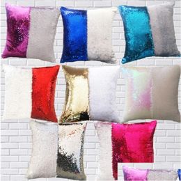 Cushion/Decorative Pillow Sequin Mermaid Throw Diy Glitter Magical Two Color Change White Cushion Er Sofa Home Decorative Pillowcase Dhvkz