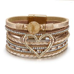 Charm Bracelets Fashion Braided Leather Wrap Bangles Multilayer Resin Stone Hollow Heart Women Gift Pulseira