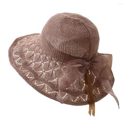 Berets 1pc Summer Sun Protection Hat Beach Net Bowknot Shade Beautiful And Fashionable For Women (Coffee)