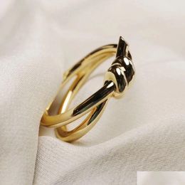 Band Rings Designer Ring Ladies Rope Knot Luxury With Diamonds Fashion For Women Classic Jewellery 18K Gold Plated Rose Drop Delivery Dhucv