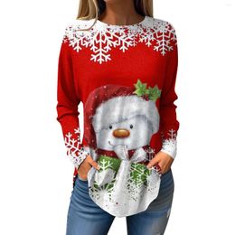 Women's T Shirts Autumn Winter Casual Christmas 3d Print Elegant T-Shirt Loose O-Neck Retro Temperament Daily Pullover Blouse Shirt