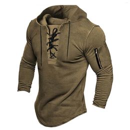 Men's Hoodies Mens Spring And Autumn Lace Up Sweatshirt Hooded Fashion Casual Solid Colour Long Sleeve Vintage Sports Sweater Streetwear