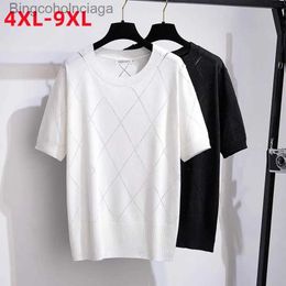 Women's T-Shirt New 2022 Ladies Summer Plus Size Tops For Women Large Size Short Sle Elastic White Black Knit T-shirt 4XL 5XL 6XL 7XL 8XL 9XLL231208