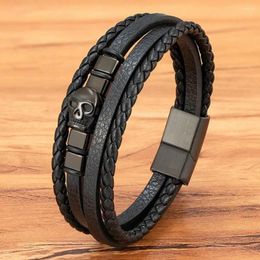 Charm Bracelets XQNI Multi-layer Leather Bracelet Stainless Steel Skull Beaded Men's Braided Magnetic Clasp Bangles Fashion Jewelry