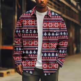 Men's Casual Shirts Christmas Snow Patterns Button Up Printed Full Sleeve Pocket Coat Hip Hop Hipster Streetwear Mens Clothing