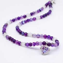 Pendant Necklaces Amethyst Stone Love Heart Gemstone Women Necklace Purple Charm Zircon Jewelry Handmade Wholesale GSN524