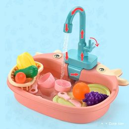 Tools Workshop Kids Kitchen Sink Toys Simulation Electric Dishwasher Mini Food Pretend Play House Toy Set Children Role Girl 231207