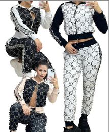 2024G Fall women's printed Two Peice set top+pant jogging Suits printed sport short sweatershirt women tracksuits designer clothing