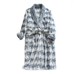 Men's Sleepwear Mens Bathrobe Autumn Winter Flannel Warm Home Clothing For Man Loose Tie-Dye Printing Thick Nightgown Lounging Suit