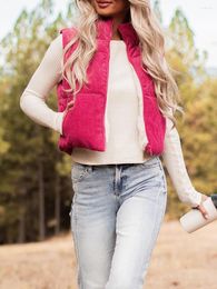 Women's Vests Women S Corduroy Puffer Vest Ladies Cropped Stand Collar Zip Up Quilted Sleeveless Jackets Sherpa Lined Gilet