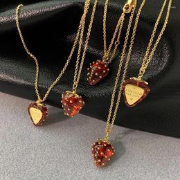 Chains Trendy Brand Design Red Strawberry Necklace Sweet Clavicle Chain For Women Luxury Party Jewellery