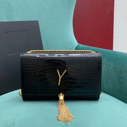 Designer Tassel Chain Bag Medium 24CM 10A Mirror quality Crocodile Embossed Leather Chain Bag Crossbody bags With Box Y001C