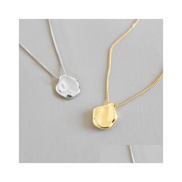 Charms Real 925 Sterling Sier Irregar Necklace Pendants Fashion Simple Tiny Indented Geometric Pendant Necklaces For Women Drop Delive Dhx7O