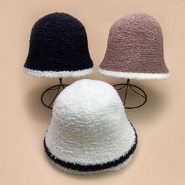 Berets Berber Fleece Color Block Plush Bucket Hats Autumn And Winter Women Men Comfortable Versatile Warm Fashion Korean Cotton