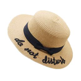 New Summer Sun Hats Women Fashion Girl Straw Hat Ribbon Bow Beach Hat Casual Straw Flat Top Panama Bone Feminino246M