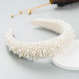 Headbands Fashion Luxury Baroque Sponge Headband Full Pearl Hair Bands Wedding Headwear Party Accessories Black Headdress 231207