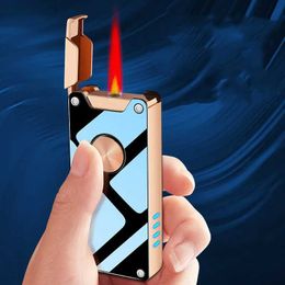 Metal Windproof No Gas Lighter USB Rechargeable Touch Sensing Two Types Of Flames LED Display Electric Dual Purpose