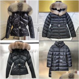 Womens Down Parkas Designer Puffer Jacket With Fur Collar Women Embroidered Letter Badge Winter Outerwear Coat Size S/M/L/Xl Drop Deli Otzy5