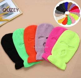 Outdoor Hats Fu Face Cover Mask Three 3 Hole Balaclava Knit Hat Army Tactical CS Winter Ski Cycling Beanie Scarf Warm Masks6017219