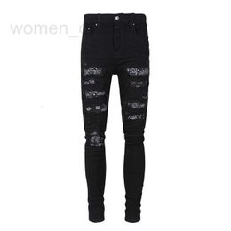 Men's Jeans designer luxury JB Street Trendy Hole Patch High Elastic Slim Fit Leggings 4WJU