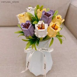 Blocks Bouquet Perpetual Tulip Building Block Flower 3D Model Home Decoration Plant Potted Assembly Bricks Valentine Child Gifts R231208